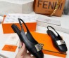 Женские кожаные туфли Hermes 2024 черные с пряжкой с палладиевым покрытием