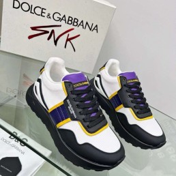 Женские комбинированные кроссовки Dolce & Gabbana 2024 белые с черным и фиолетовым