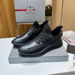 Мужские кожаные кроссовки Prada 2024 черные