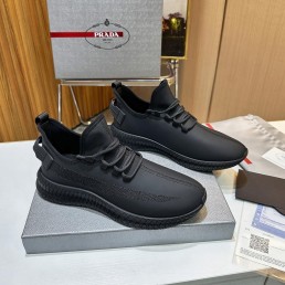 Мужские кожаные кроссовки Prada 2024 черные матовые