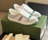 Женские кожаные кроссовки Gucci 2024 белые с серым и зеленым