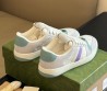 Женские кожаные кроссовки Gucci 2024 белые с серым и зеленым