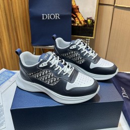 Мужские кожаные кроссовки Christian Dior 2024 темно-синие с белым