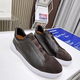 Мужские комбинированные кеды Ermenegildo Zegna 2024 коричневые