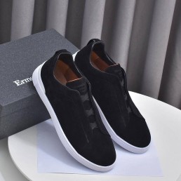 Мужские замшевые кеды Ermenegildo Zegna 2024 черные с белой подошвой