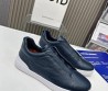 Мужские кожаные кеды Ermenegildo Zegna 2024 синие с белой подошвой