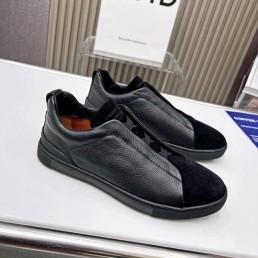 Мужские комбинированные кеды Ermenegildo Zegna 2024 черные с черной подошвой