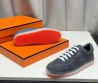Мужские замшевые кроссовки Hermes 2024 с текстильными вставками синие