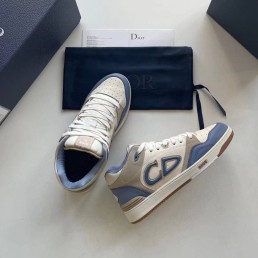Мужские кожаные кроссовки Christian Dior 2024 белые с серым и голубым