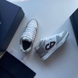 Мужские кожаные кроссовки Christian Dior 2024 белые с серым