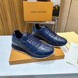 Мужские кожаные кроссовки Louis Vuitton 2024 темно-синие под рептилию