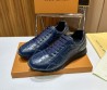 Мужские кожаные кроссовки Louis Vuitton 2024 темно-синие под рептилию глянцевые