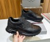 Мужские кожаные кроссовки Prada 2024 черные с вставкой под рептилию