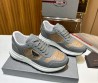 Мужские кожаные кроссовки Prada 2024 серые с бежевой вставкой под рептилию