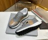 Мужские кожаные кроссовки Prada 2024 серые с бежевой вставкой под рептилию