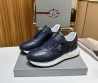 Мужские кожаные кроссовки Prada 2024 темно-синие с вставкой под рептилию
