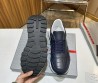 Мужские кожаные кроссовки Prada 2024 темно-синие с вставкой под рептилию