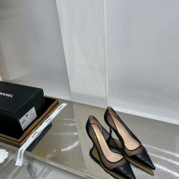 Женские комбинированные туфли Chanel 2024 черные каблук 6,5 см