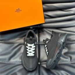 Мужские текстильные кроссовки Hermes 2024 черные