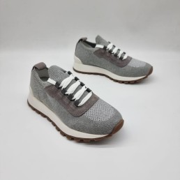 Женские текстильные кроссовки Brunello Cucinelli 2024 темно-серые