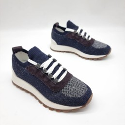 Женские текстильные кроссовки Brunello Cucinelli 2024 темно-синие