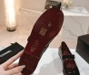 Женские кожаные туфли Chanel 2024 бордовые с ремешком лакированные