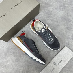 Мужские комбинированные кроссовки Brunello Cucinelli 2024 темно-серые