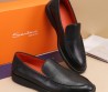 Мужские кожаные лоферы Santoni 2024 черные с черной подошвой