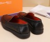 Мужские кожаные лоферы Santoni 2024 черные с черной подошвой