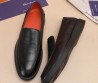 Мужские кожаные лоферы Santoni 2024 черные с черной подошвой