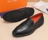 Мужские кожаные лоферы Santoni 2024 черные с черной подошвой