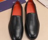 Мужские кожаные лоферы Santoni 2024 черные с черной подошвой