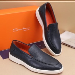 Мужские кожаные лоферы Santoni 2024 синие