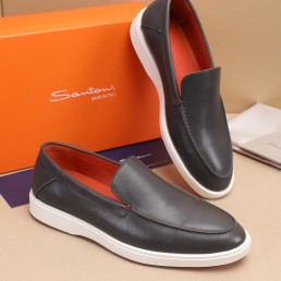 Мужские кожаные лоферы Santoni 2024 серые