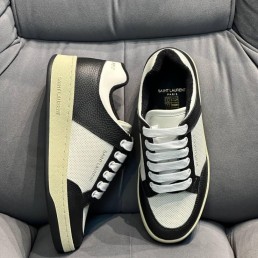 Женские кожаные кроссовки Saint Laurent 2024 белые с черным