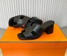 Женские кожаные мюли Hermes Helia 2024 черные на каблуке
