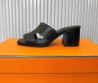 Женские кожаные мюли Hermes Helia 2024 черные на каблуке