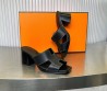 Женские кожаные мюли Hermes Helia 2024 черные на каблуке