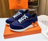 Мужские комбинированные кроссовки Hermes 2024 синие с оранжевым