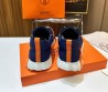 Мужские комбинированные кроссовки Hermes 2024 синие с оранжевым