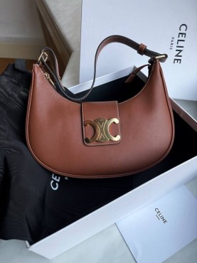 Женская кожаная сумка Celine 2024 коричневая с логотипом