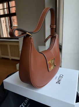Женская кожаная сумка Celine 2024 коричневая с логотипом