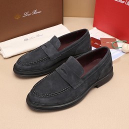 Мужские замшевые лоферы Loro Piana Travis 2024 темно-серые