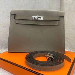 Женская кожаная сумка Hermes Kelly Dance 2024 серая 22х16,5