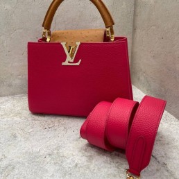 Женская кожаная сумка Louis Vuitton с отделкой из кожи страуса розовая 27 см