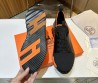 Мужские комбинированные кроссовки черные Hermes 2024 с черной подошвой