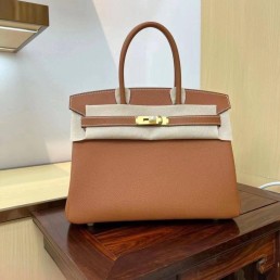 Женская кожаная сумка Hermes Birkin 2024 Gold Epsom коричневая