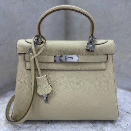 Женская кожаная сумка Hermes 2024 Kelly Togo бежевая 28 см