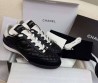 Женские кожаные кроссовки Chanel 2024 черные с прострочкой
