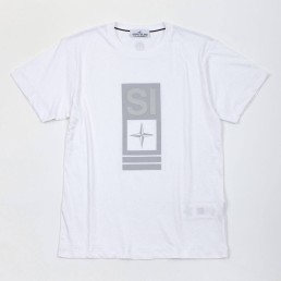 Мужская футболка Stone Island 2024 белая с серым принтом